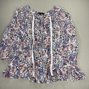 Zac & Rachel Blouse Women's Large Pink Purple Floral Ruffle 3/4 Sleeve Flowy